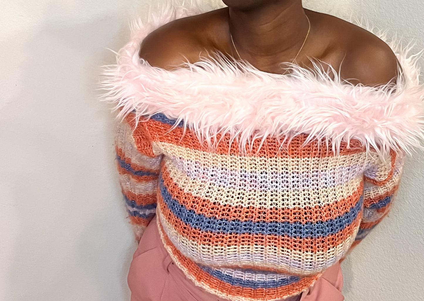 Pink Fur Sweater (Reworked Piece)